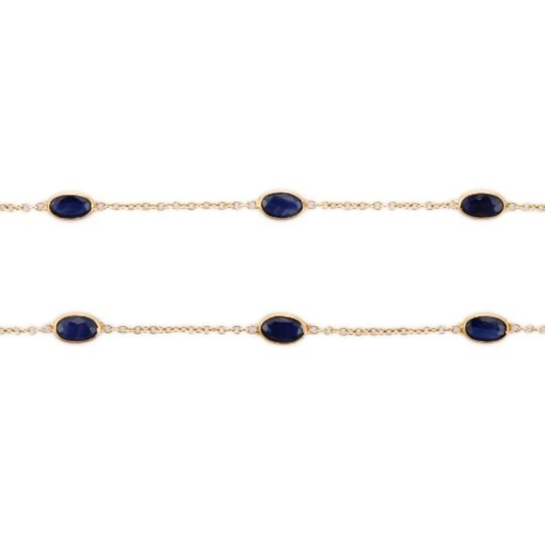 18K Yellow Gold Blue Sapphire Necklace