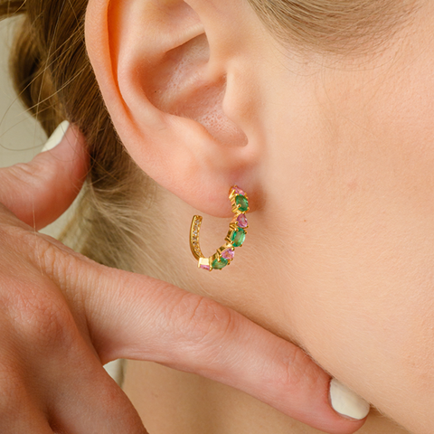 14K Yellow Gold Sapphire Emerald Earrings