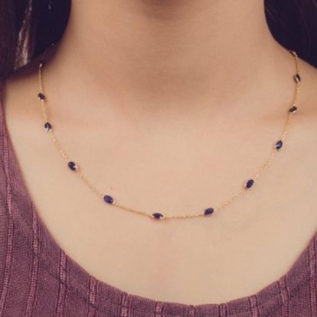 18K Yellow Gold Blue Sapphire Necklace