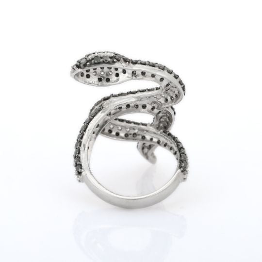 18K Gold Black & White Diamond Snake Ring