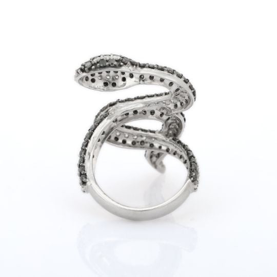 18K Gold Black & White Diamond Snake Ring Image