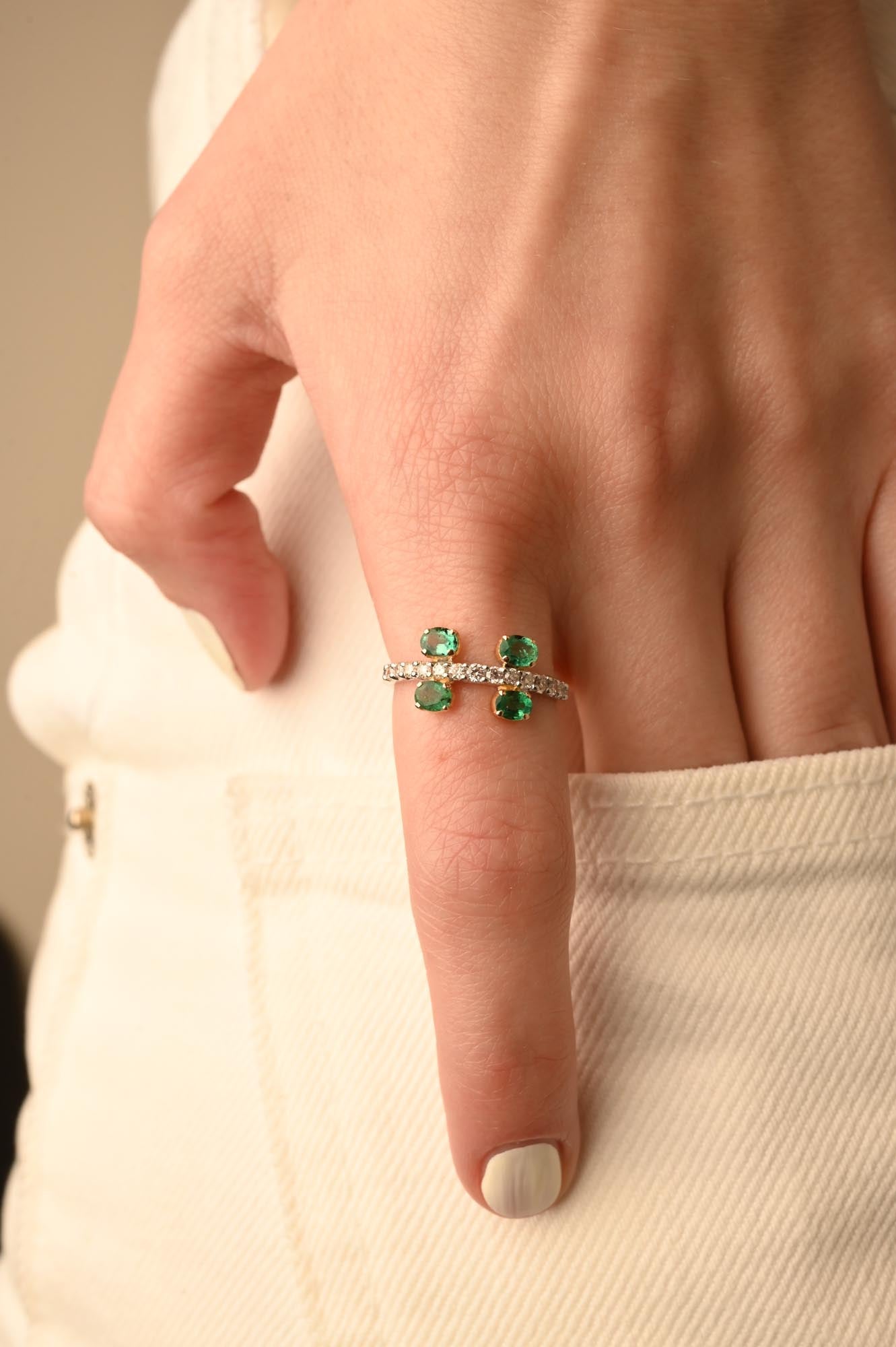 14K Gold Emerald Statement Ring