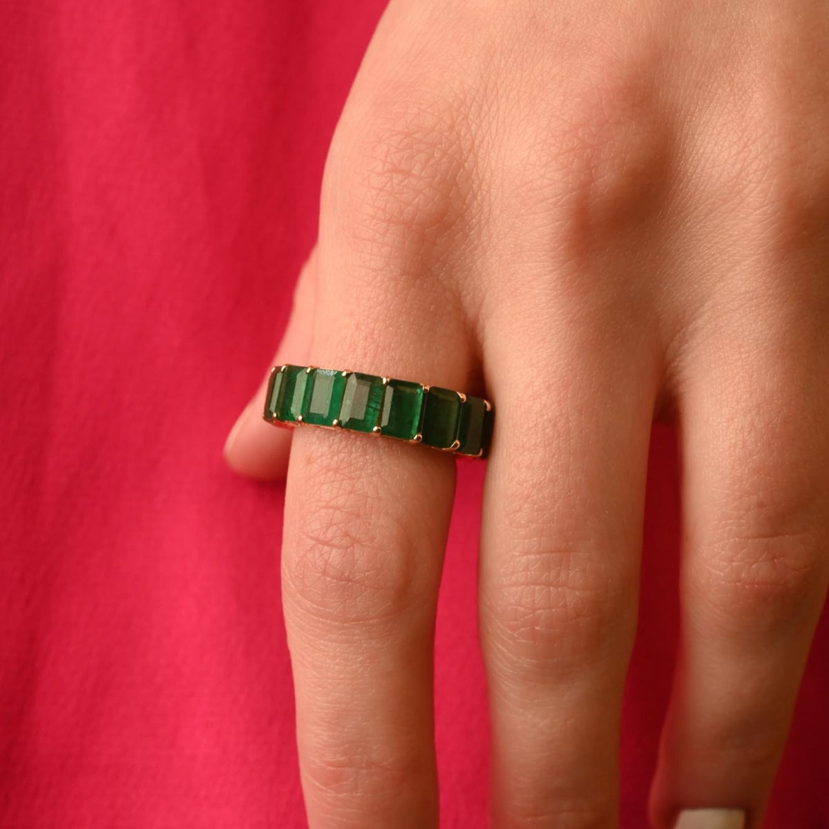 14K Yellow Gold Emerald Eternity Band - vrjewels-us