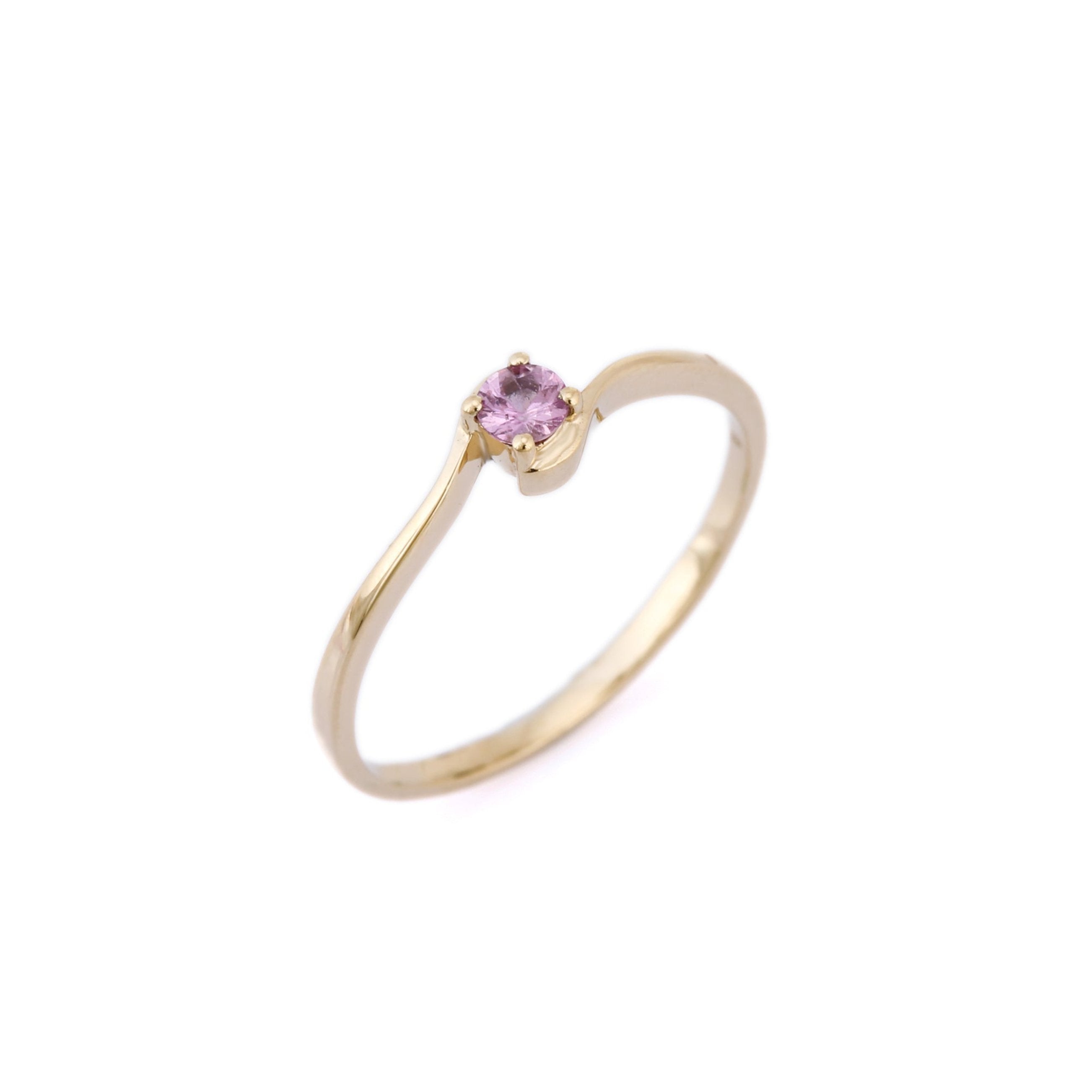 Natural Pink Sapphire Gemstone Ring - 14K Yellow Gold Ring - VR Jewels